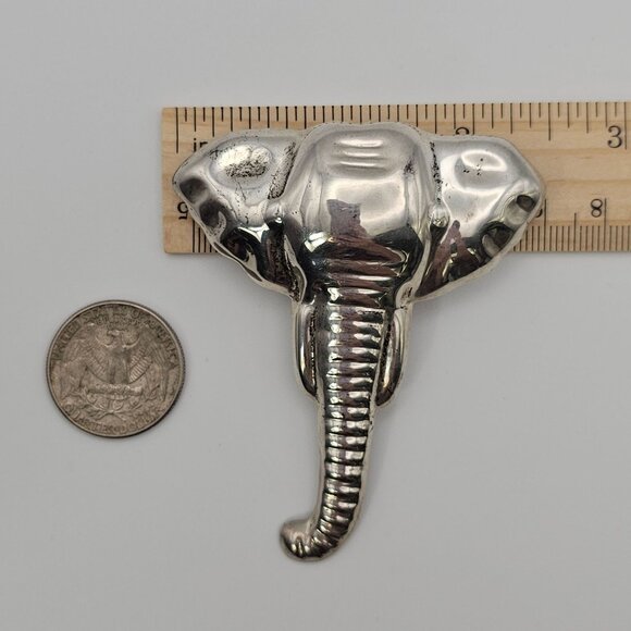 Vtg Large MEXICO 925 Sterling Silver Elephant Head Brooch Pin Signed 3" Oxidized - Picture 9 of 16